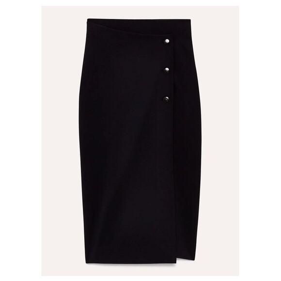 Babaton Dresses & Skirts - Babaton Aritzia Black Midi Pencil Skirt Billy Asymmetrical Waist Button Size 4